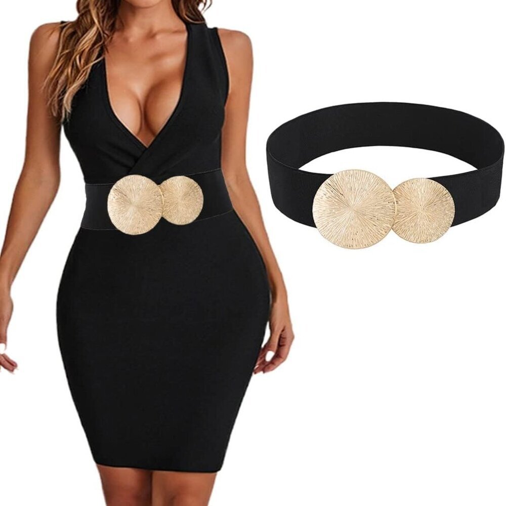 Women Elastic Belt Wide Waist Belt Stretch Skinny Belt Cinch O-rings Buckle Belt